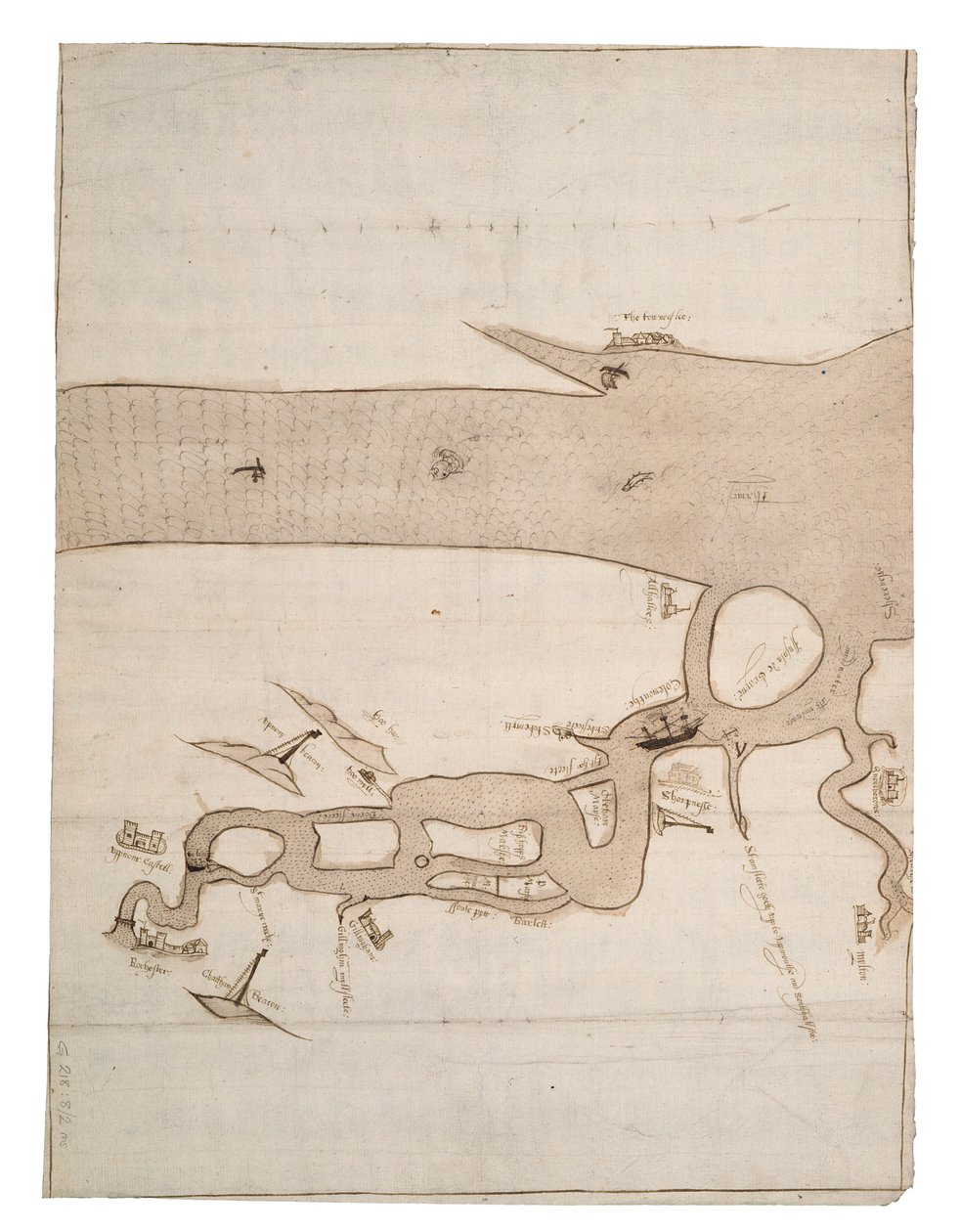 Mapa řeky Medway a části Temže: č. 24 Sheerness, asi 1590 (tuš a wash) od Unknown artist