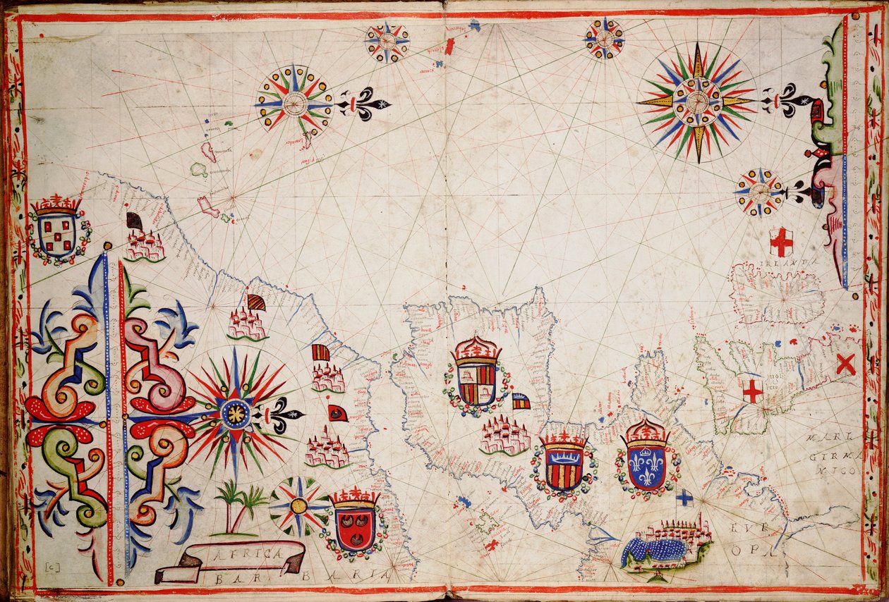 Mapa severovýchodního Atlantiku od Britských ostrovů po Kapverdy, asi 1620 (rukopis) od Unknown artist
