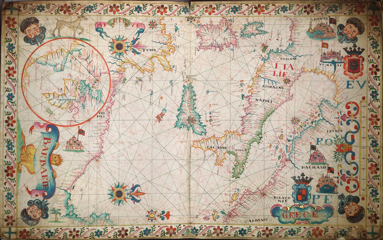 Mapa jižního Středomoří a Jadranu, cca 1600 (rukopis) od Unknown artist