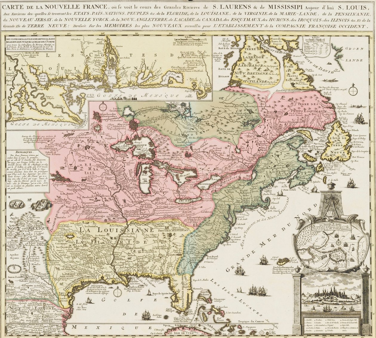 Mapa jihu USA s řekou Mississippi a Saint Louis, asi 1720 (tisk) od Unknown artist