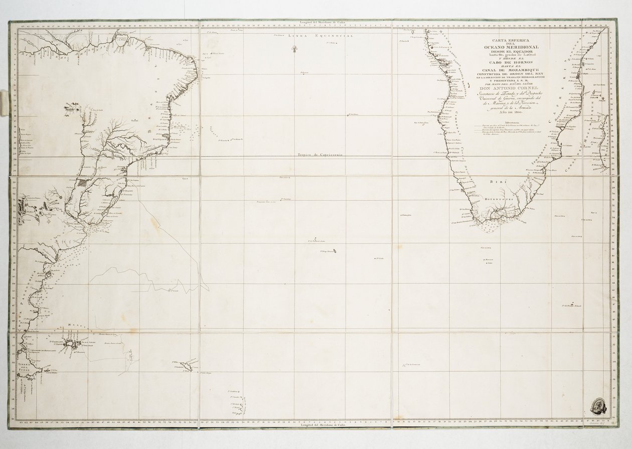 Mapa Atlantského oceánu jižně od rovníku od Unknown artist