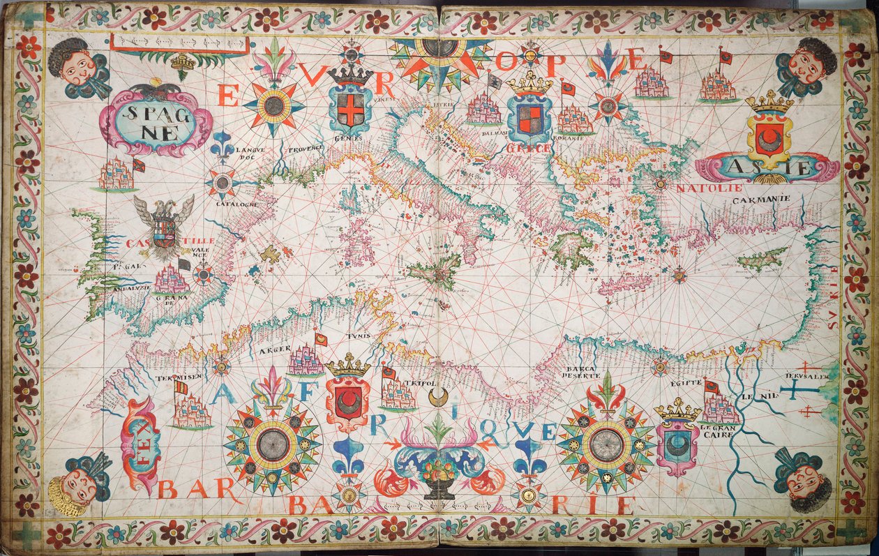 Mapa Středozemního, Černého a Kaspického moře, cca 1600 (rukopis) od Unknown artist