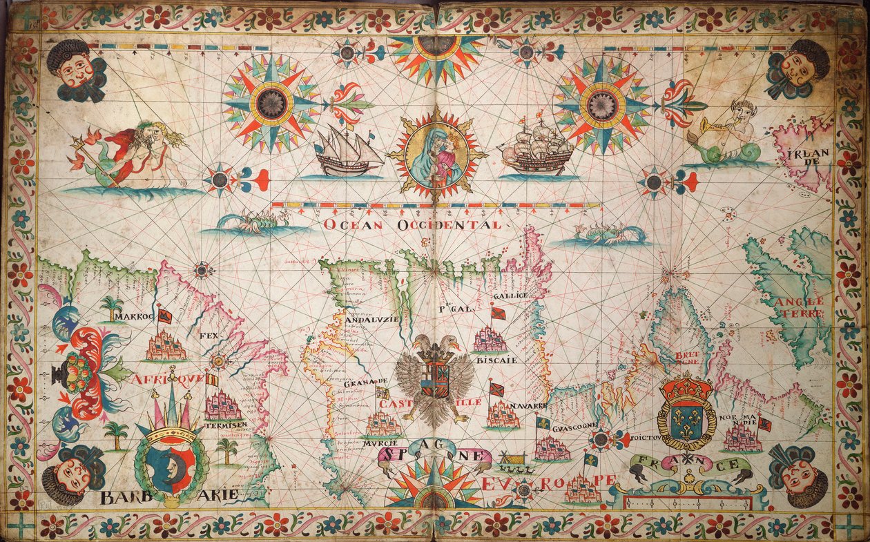 Mapa severovýchodního Atlantiku od Irska po Kapverdy, asi 1600 (rukopis) od Unknown artist