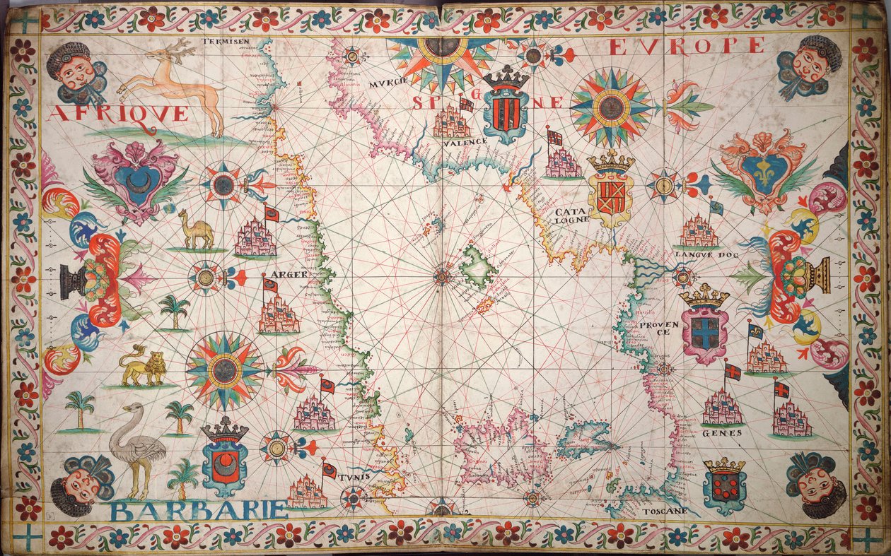 Mapa západního Středomoří, cca 1600 (rukopis) od Unknown artist