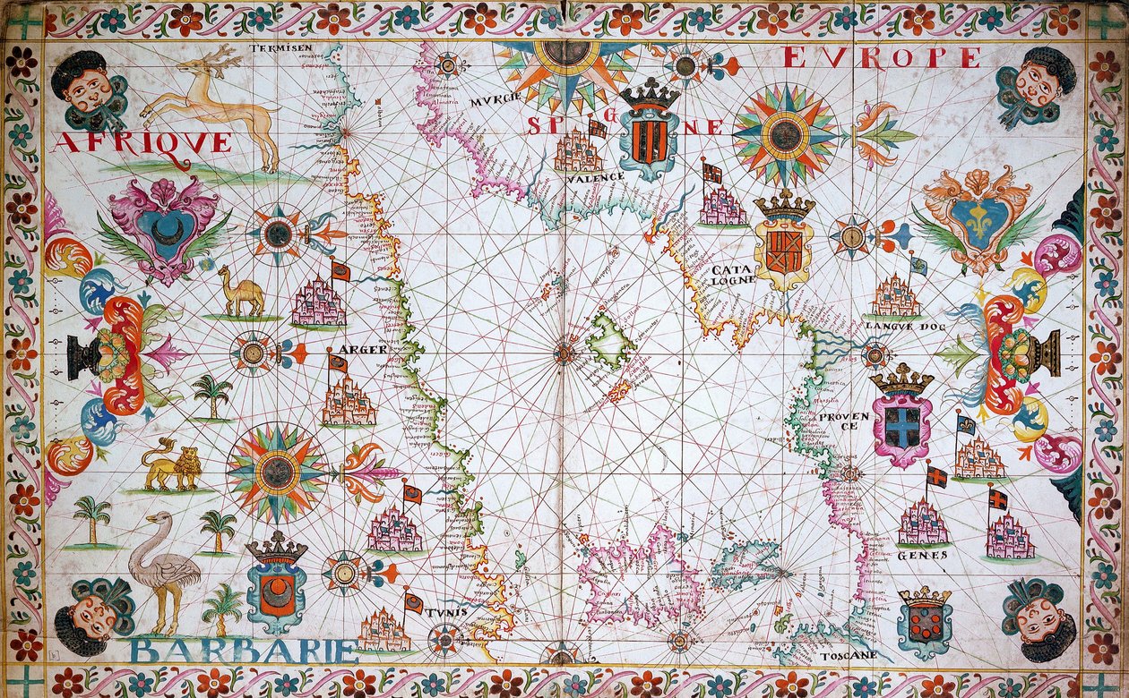Mapa západního Středomoří se severoafrickým a španělským pobřežím od Unknown artist