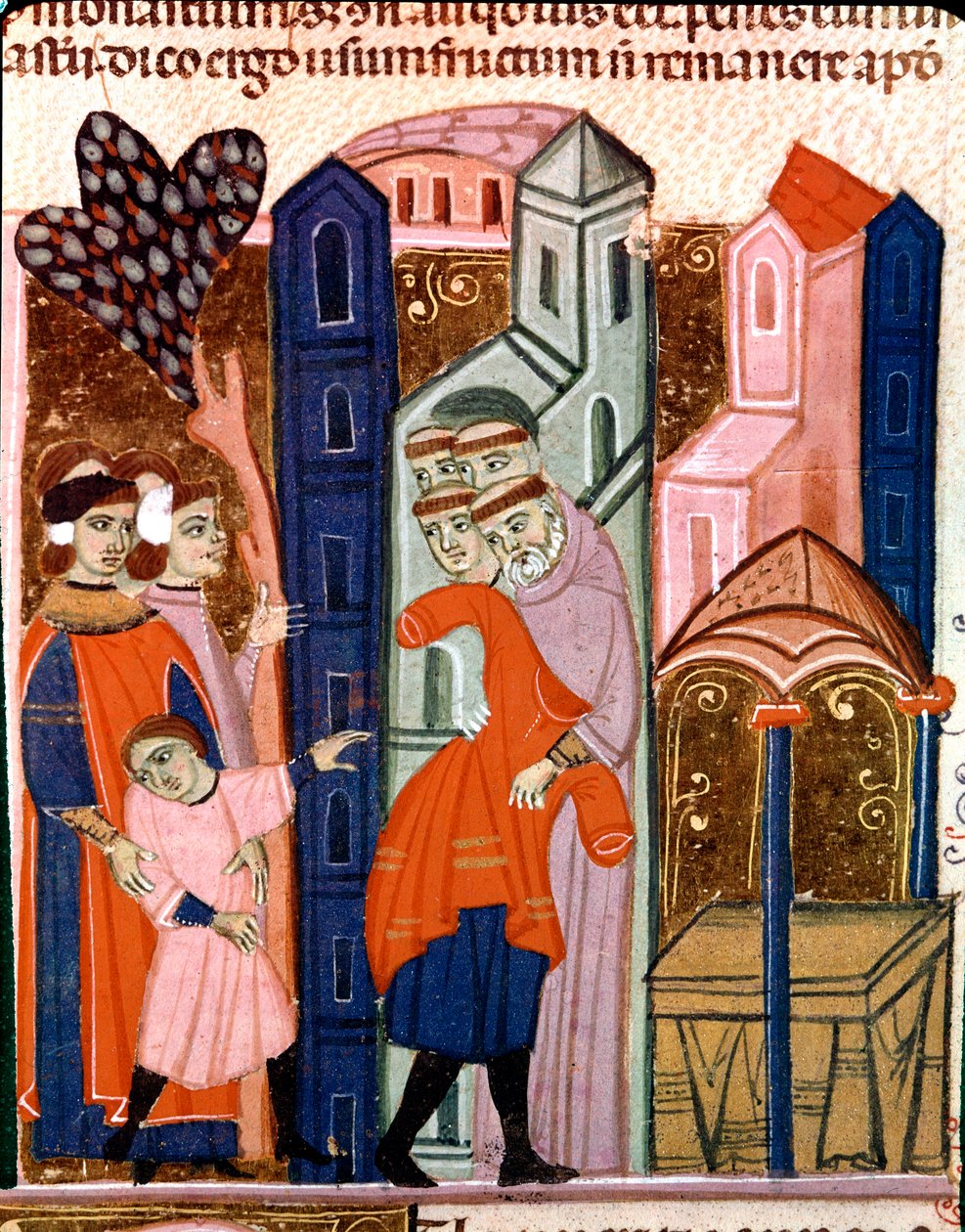 Děti jsou svěřeny mnichům k výchově Miniatura z Justiniánského zákoníku (Codex Justinianus), soubor zákonů a institucí přepracovaných za římského císaře Justiniána I. Byzantského (483-565) od Unknown artist