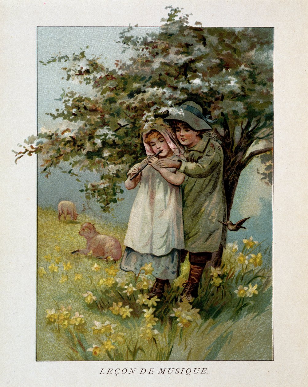 Děti pastýři hrají hudbu v kvetoucí krajině, "" Music Lecon""". od Unknown artist