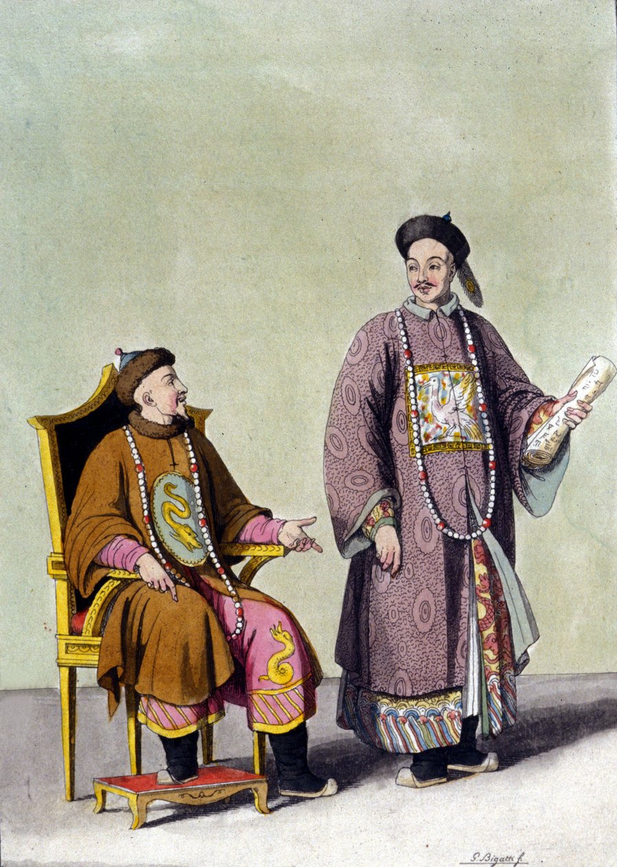Čínský tatarský císař se svou mandarinkou - v “Le kostýmu ancien et moderne”” od J. Ferrario, ed. Milán od Unknown artist