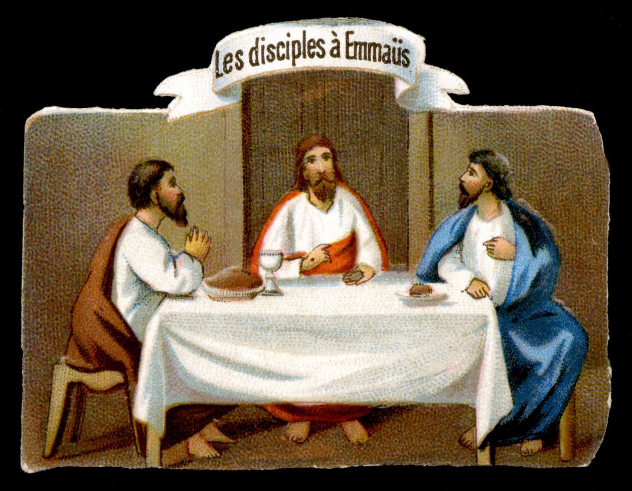 Kristus zachraňuje učedníky z Emauz. Chromolitografie 19. století. od Unknown artist