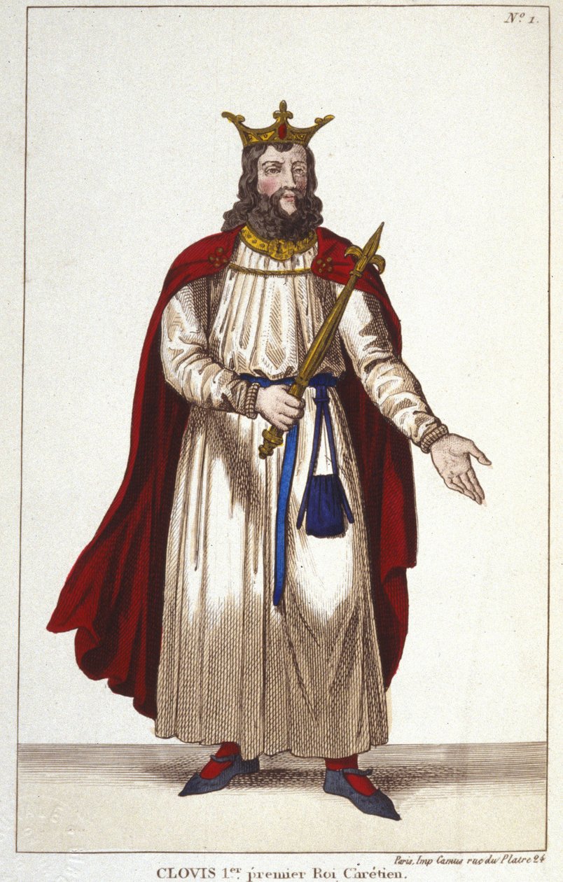 Clovis I (466-511), král Franků, dynastie Merovejců, rytina 1830 od Unknown artist