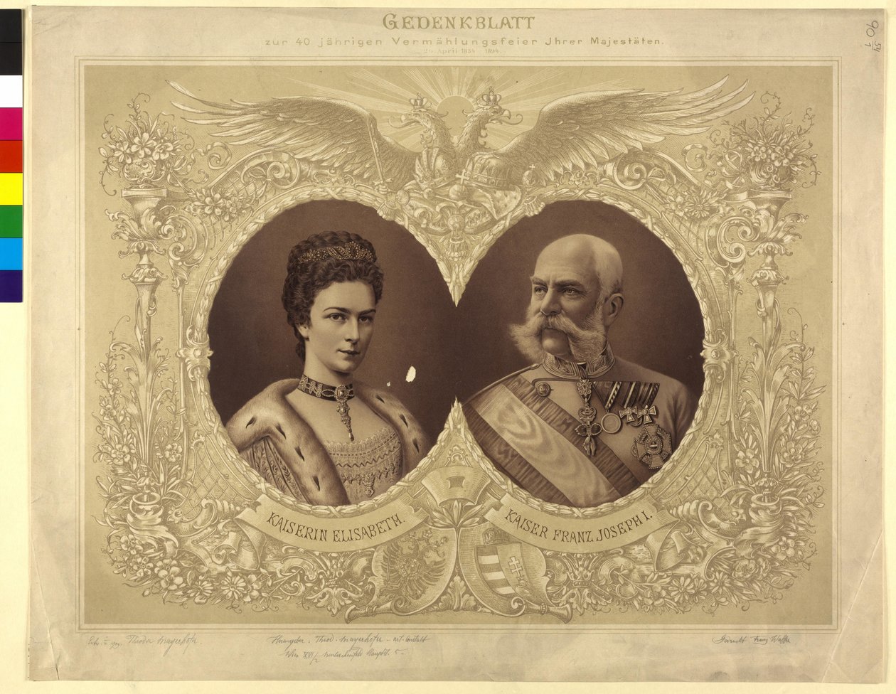 Pamětní list 40 let od svatebního obřadu Jejího Veličenstva 24. dubna 1854 od Unknown artist