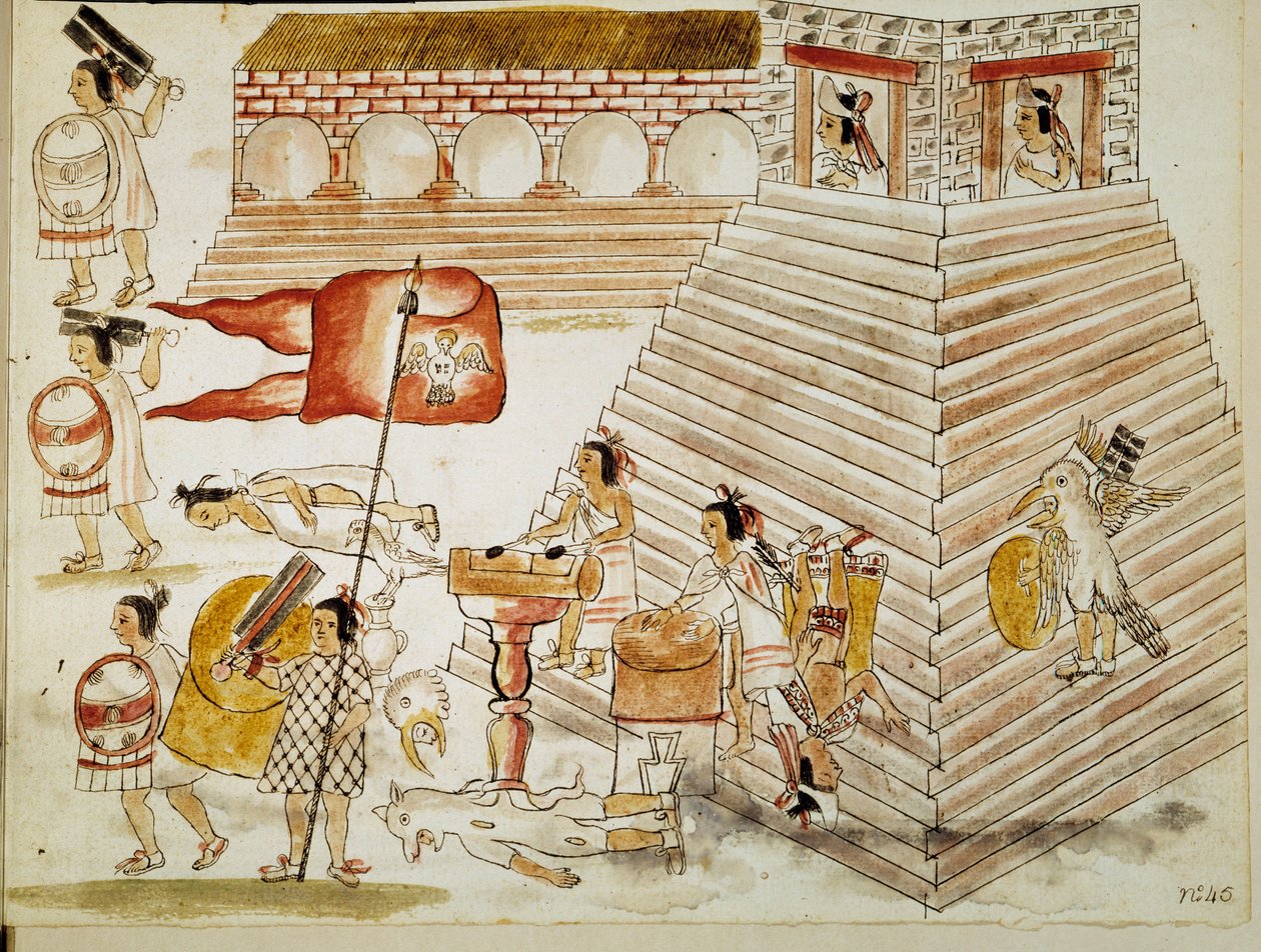 Dobytí Mexika: Zničení Tenochtitlanu, hlavního města Aztécké říše, armádami dobyvatele Hernana Cortese (1485-1547) 24. 6. 1520”” Miniatura z rukopisu od Unknown artist