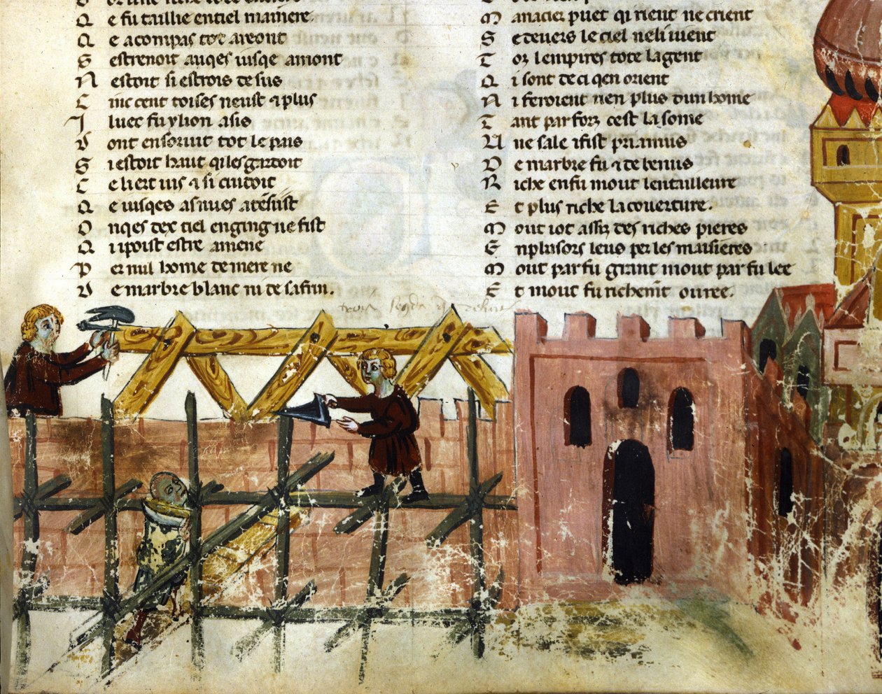 Stavební scéna. Miniatura „Roman de Troy““ od Benoita de Saint Maure. Biblioteca Marciana ze 14. století, Benátky od Unknown artist