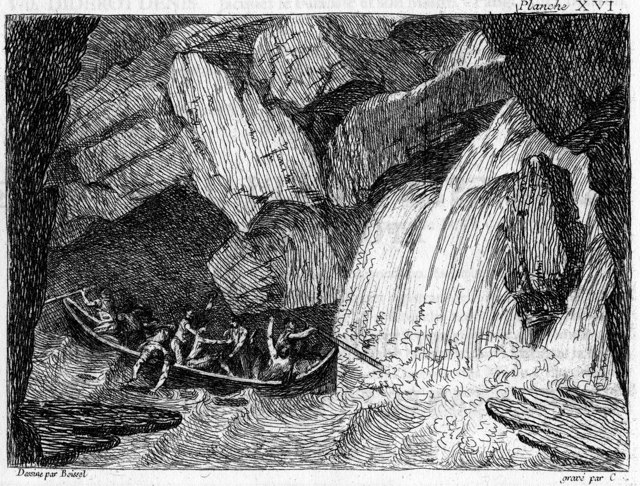 Mědirytina v „“ Malebná plavba a navigace. Popraven na části Rhony, údajně nesplavné“ 1795. Boissel De Monville Thomas Charles. od Unknown artist