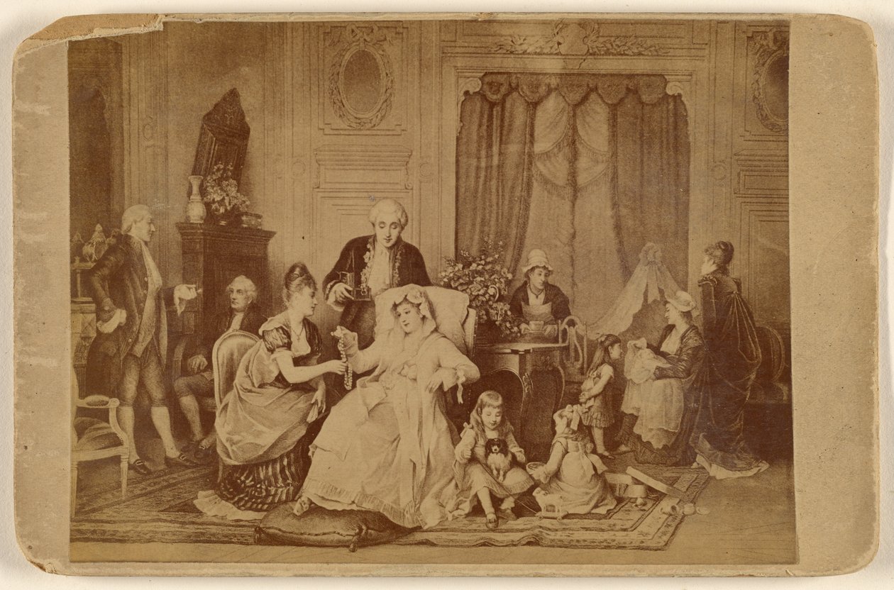 [Kopie neznámého uměleckého díla: sedící žena s nohou na polštáři, která je obsluhována] od Unknown artist