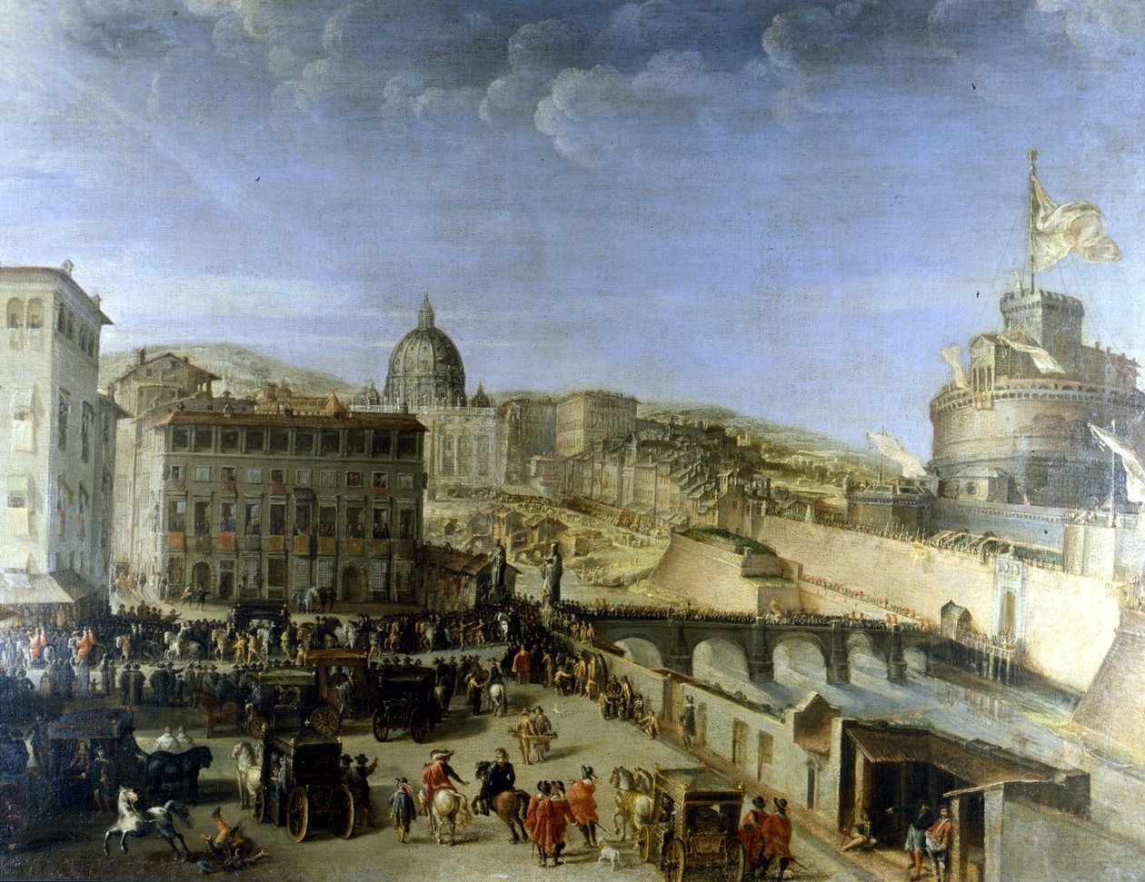 Papežský průvod k Ponte S. Angelo v Římě od Unknown artist