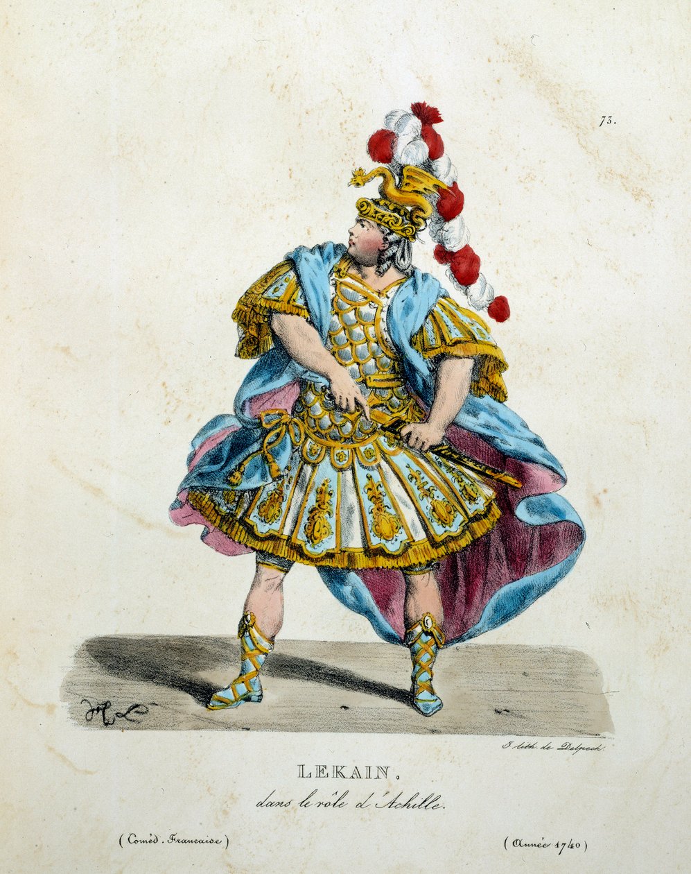 Kostým Lekain (Henri Louis Cain (Henri-Louis Le Kain) (1729-1778) v roli Achilla v roce 1740. Kostým francouzského komediálního divadla od Hippolyte Lecomte (1781-1857) od Unknown artist