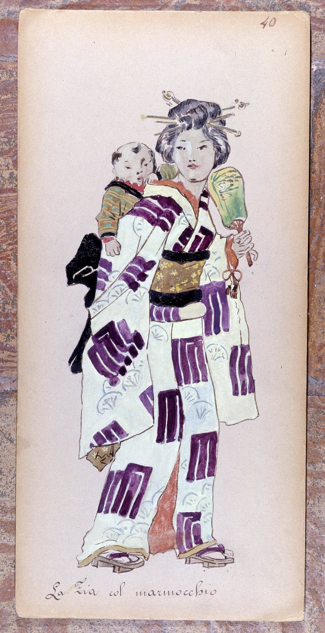 Costume de la zia con il marmocchio (Dítě) pro inscenaci Madame Butterfly Giacoma Pucciniho z roku 1904.Sbírka Museo della Scala v Miláně. od Unknown artist
