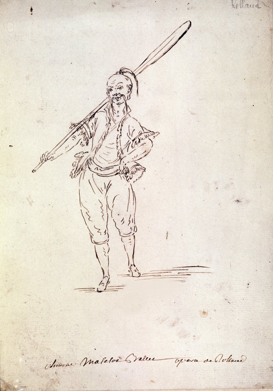Kostým pro postavu Rolanda ve stejnojmenné opeře skladatele Niccolo Vita Piccinniho (neboli Picciniho) (1728-1800) podle libreta Jeana Francoise Marmontela (1778). Kresba konce 18. století od Unknown artist