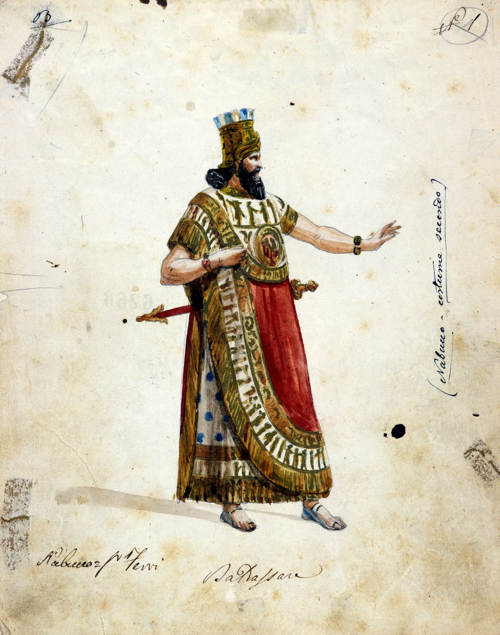 Kostým Nabuchodonozora, babylonského krále, v Opeře Giuseppe Verdiho (1813 - 1901), „“Nabucco“““, nejprve nazývaný „Nabuchodonozor“““. Muzeum Scala od Unknown artist