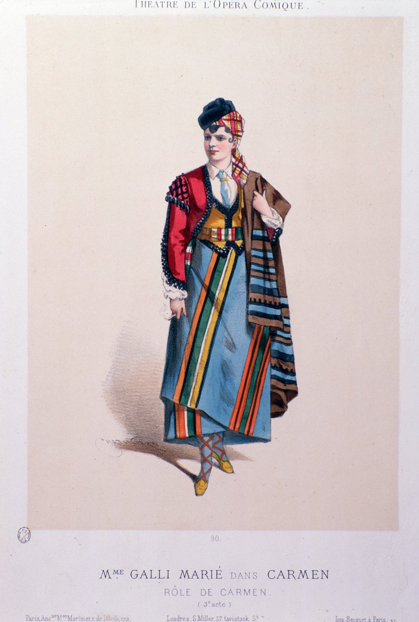 Kostým pěvkyně Celestine Galli-Marie v Carmen, opera Georges Bizet od Unknown artist