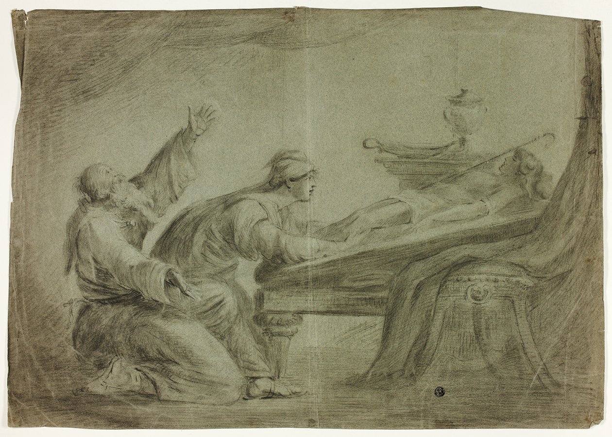 Pár ve starožitných šatech, truchlící mrtvý syn od Unknown artist