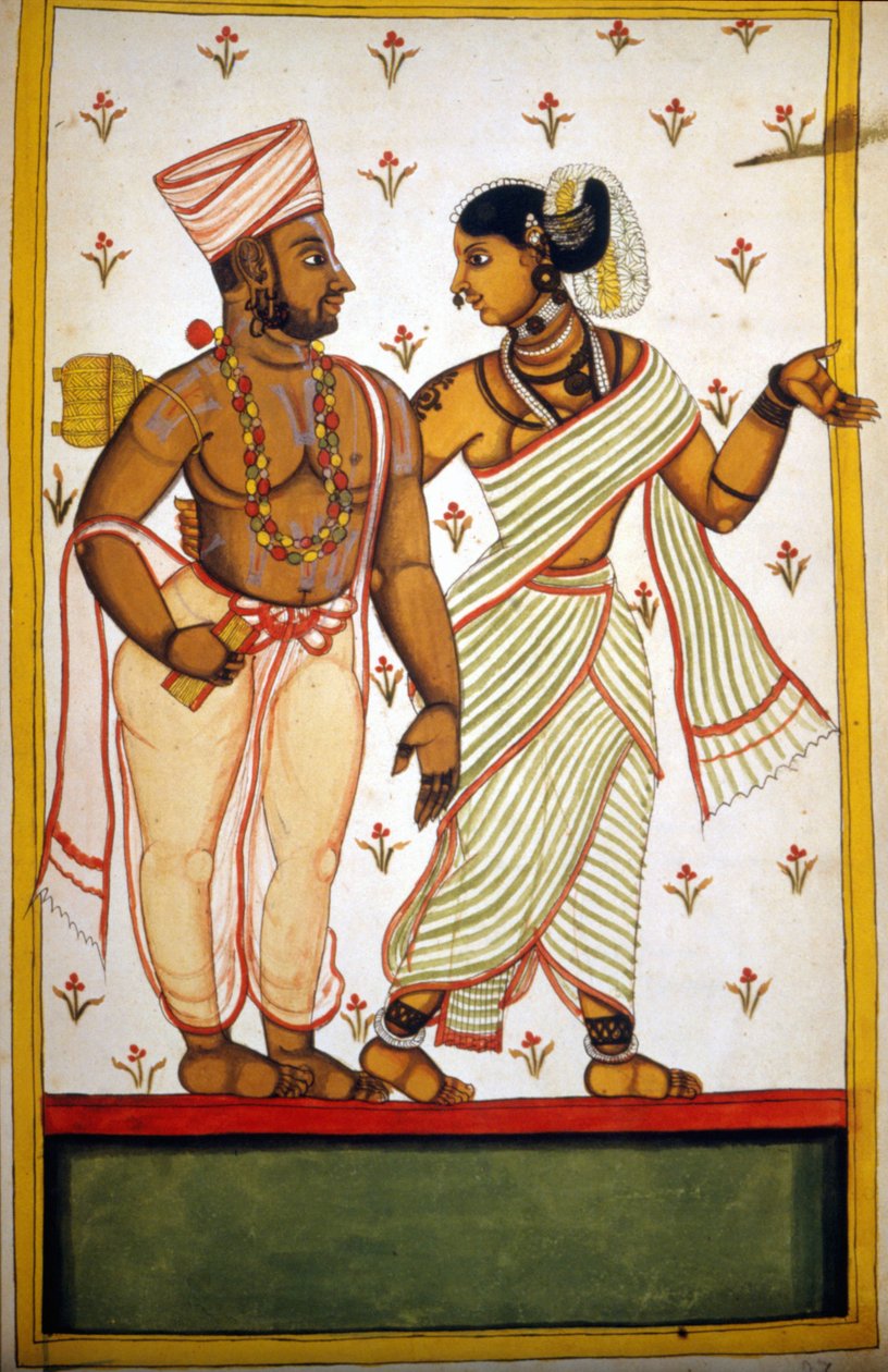 Couple of Brahman Page z rukopisu (ms.8300) „Historie Mogol““ (Moghul nebo Moghol) od Stefana Nivibuse Cardeiry. 18. století. Bibloteca marciana, Benátky od Unknown artist
