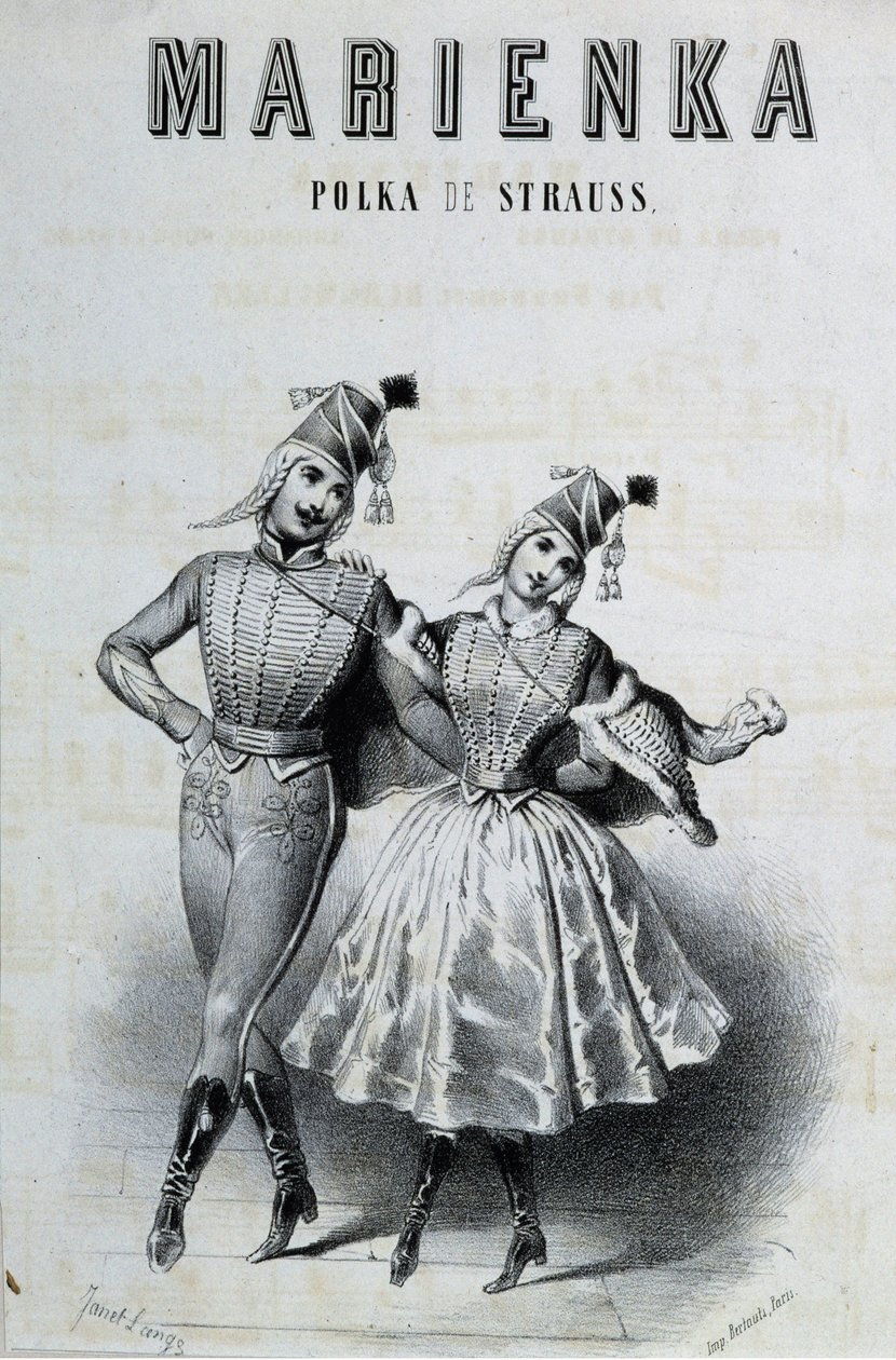 Pár tanečnic polky pro Strausse „Marienka“, n.d. 19. od Unknown artist