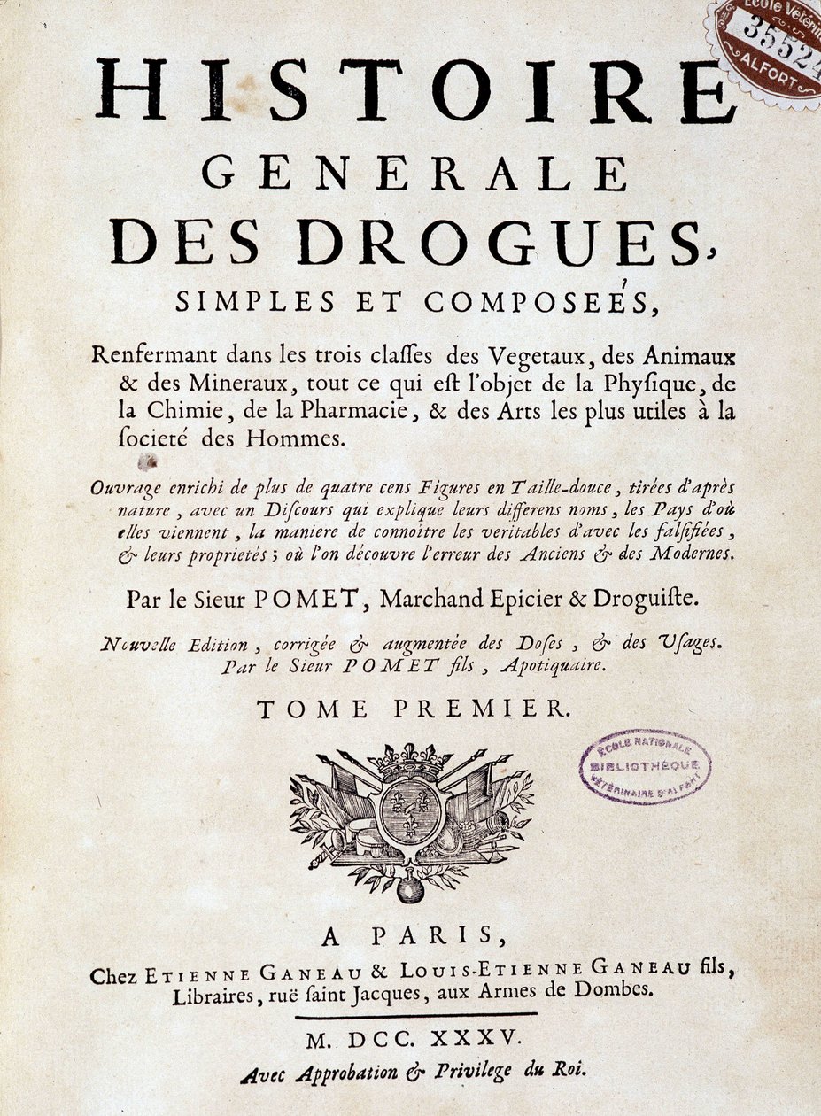Titulní strana „Obecné historie drog, singlových a komponovaných“ od Pometa od Unknown artist