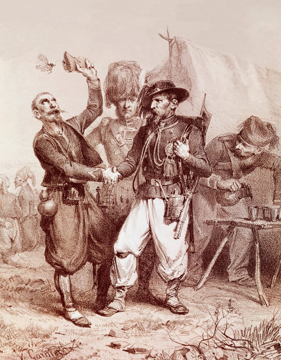 Krymská válka (1853-1856): alegorie Aliance mezi Francií, Sardinským královstvím a Anglií proti Rusku. 1854 od Unknown artist