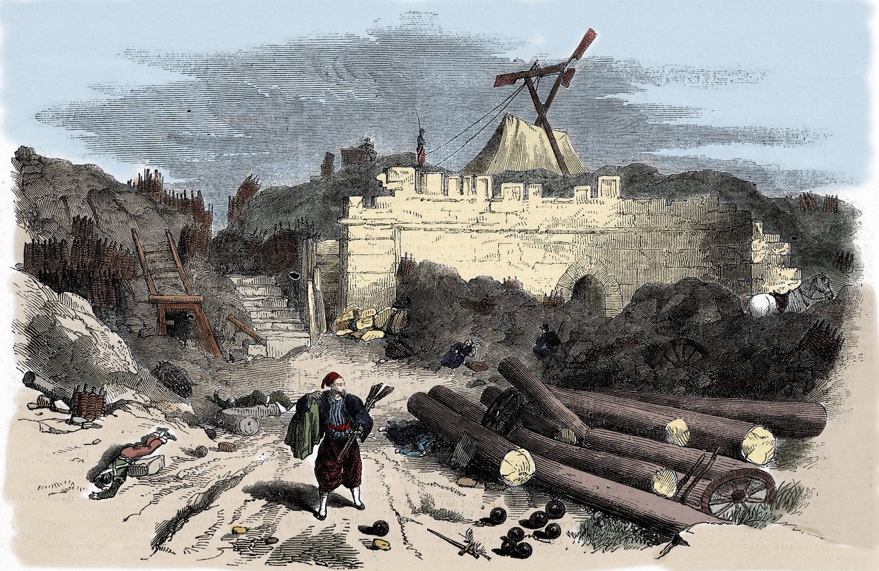 Krymská válka (1853-1856): Telegraf Clauda Chappe do Malakoff - rytina od Unknown artist