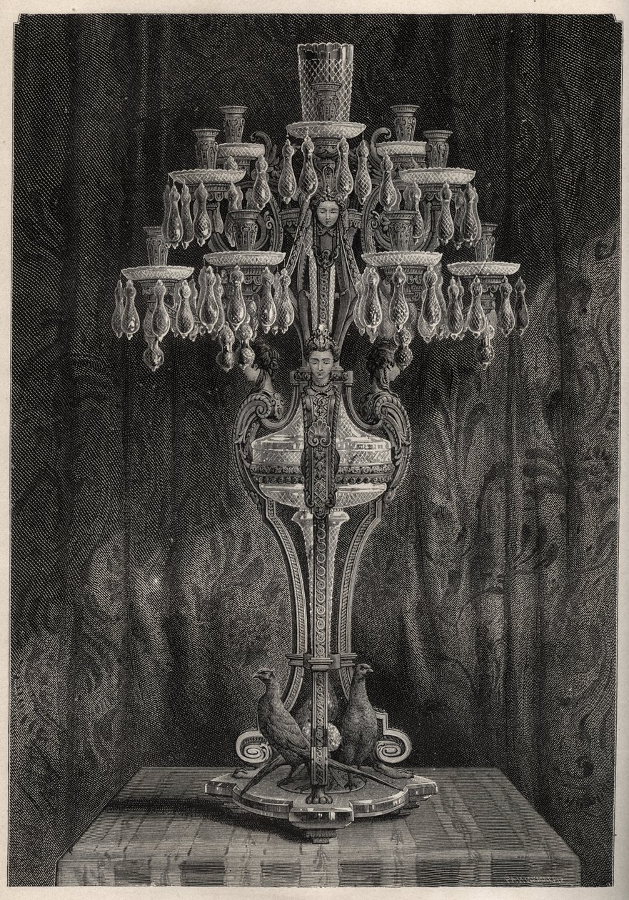 Křišťálový svícen z továrny Baccarat - - rytina v 