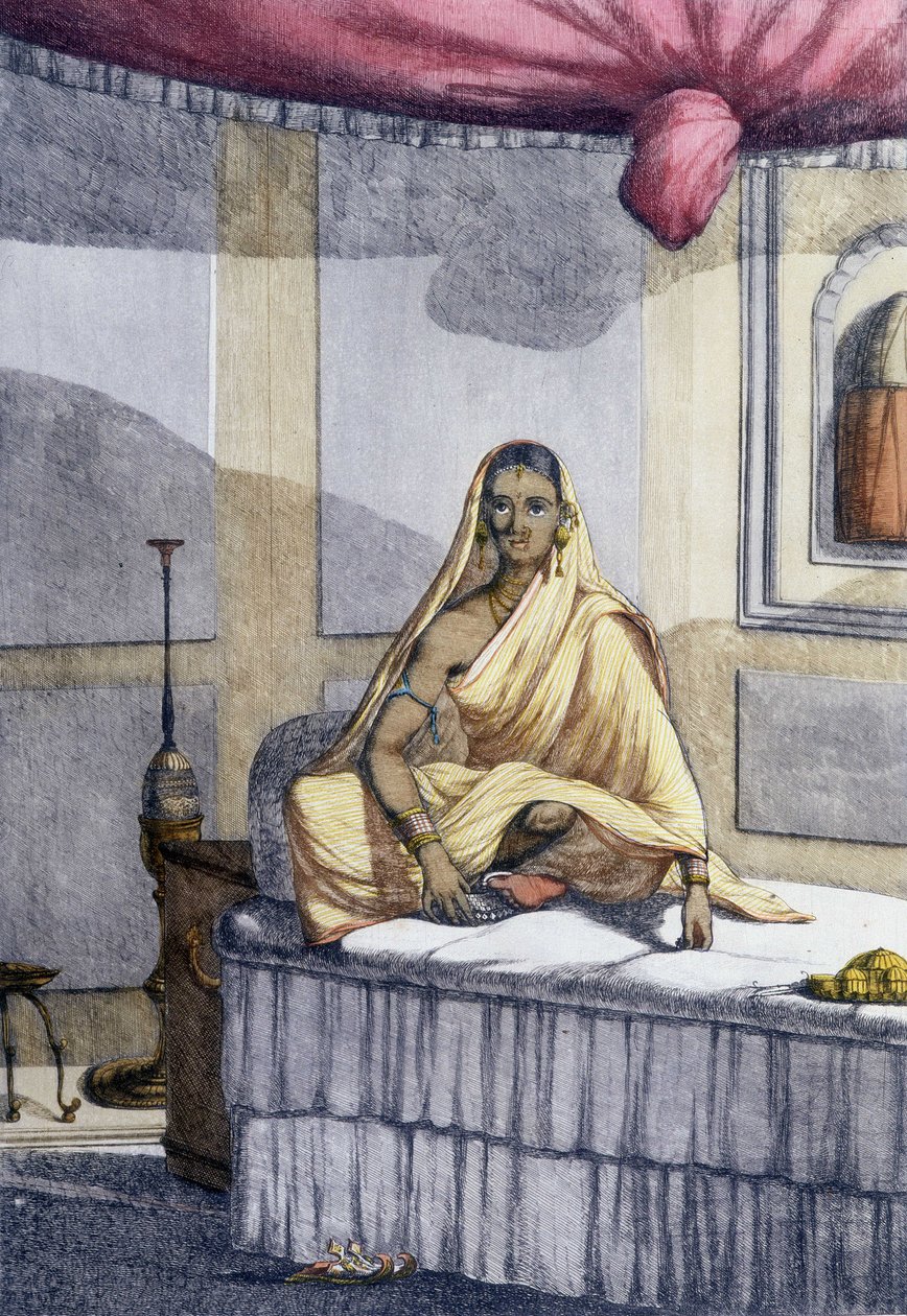 Kultura, civilizace a indická společnost: „Vynikající žena“ nebo žena z vyšší kasty. Rytina z roku 1808. od Unknown artist