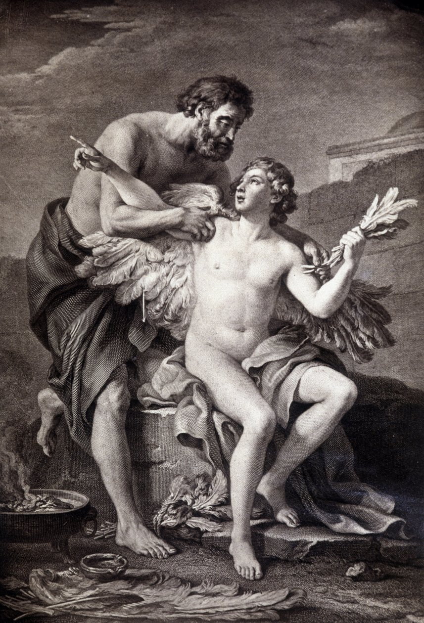 Daedalus a Ikaros. 19. století rytina. od Unknown artist