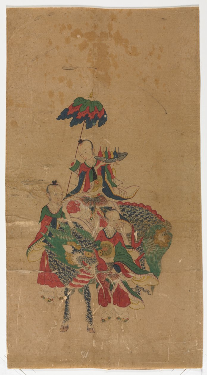 Daoist Immortal on Qilin a Two Attendants od Unknown artist