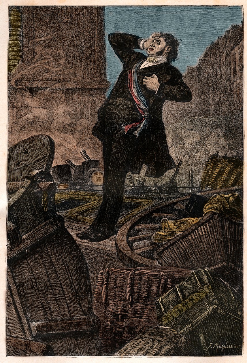 Smrt Alphonse Baudina (1811-1851) na barikádě Faubourg Saint Antoine dne 3.12.1851 během státního převratu Ludvíka Napoleona III. (Louis-Napoleon Bonaparte) - rytina v „Histoire d