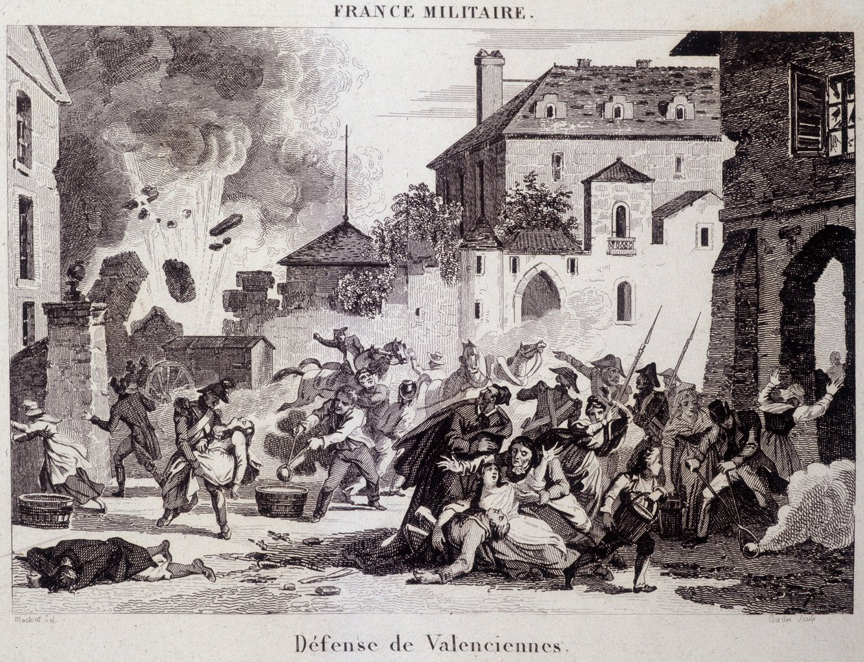 Obrana Valenciennes (republikány proti Britům a Rakušanech v roce 1794). Rytina 19. století. od Unknown artist