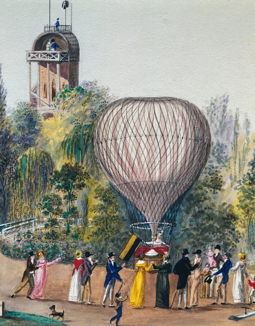 Odlet horkovzdušného balónu, akvarel, Vídeň, Rakousko od Unknown artist