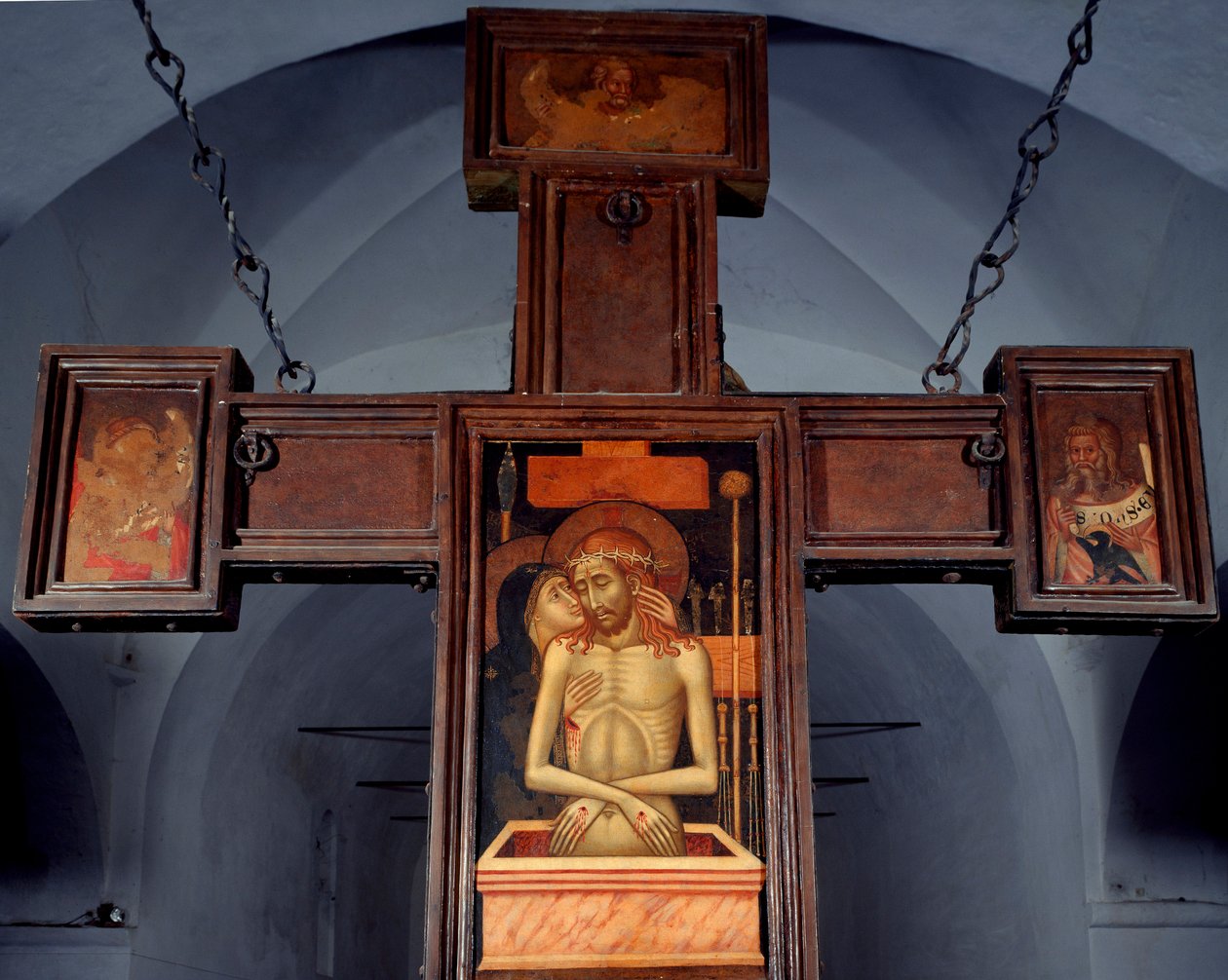 Deploration (Deposition) Anonymní malba dřeva na zadní straně kříže. 15. století Varazze, Cappella del Castello Invrea Itálie od Unknown artist