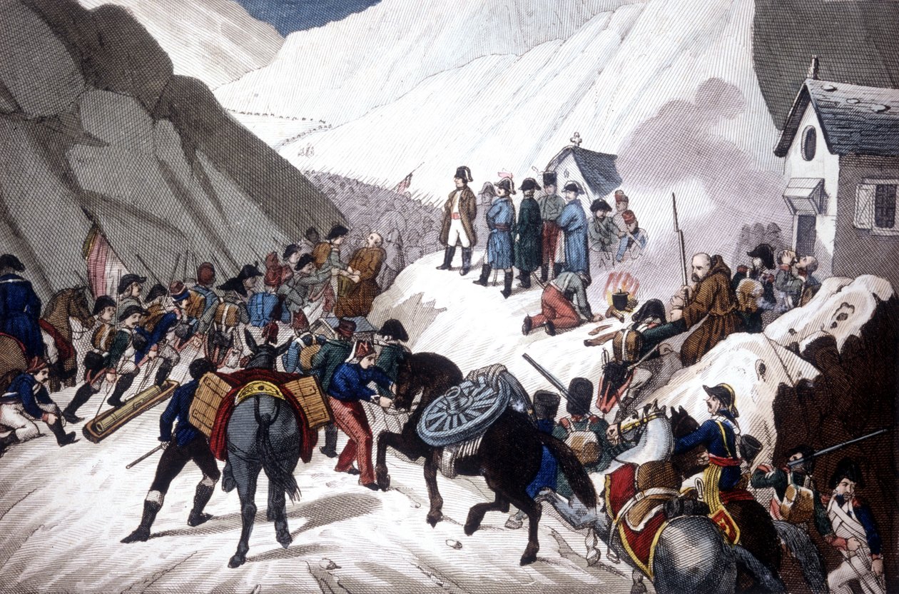 Sestup Napoleona Bonaparta v Itálii: překročení hory St Bernard od Unknown artist