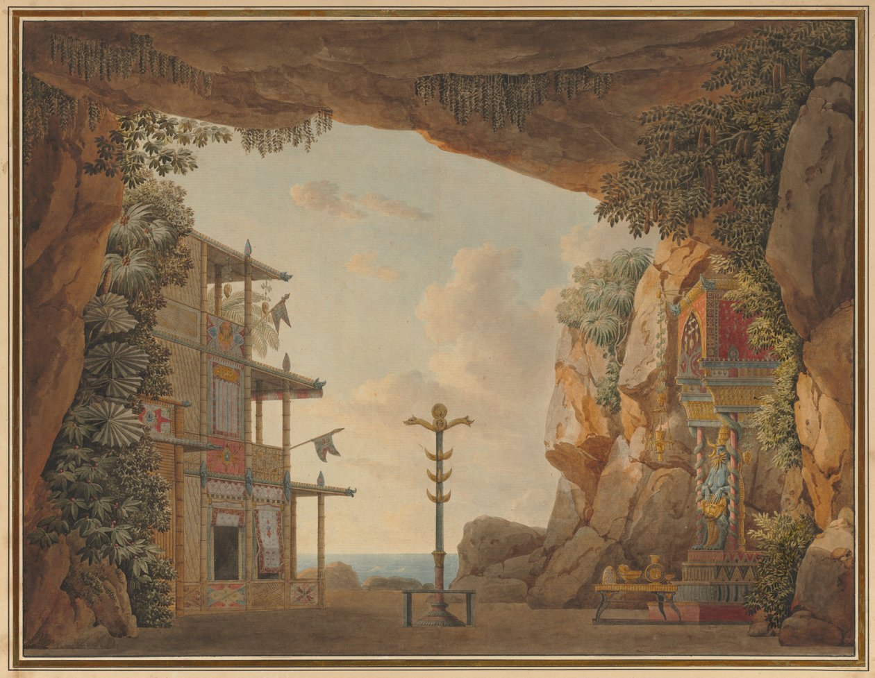 Návrh pro scénu pro druhé dějství Elisca aneb Obyvatel Madagaskaru od Unknown artist