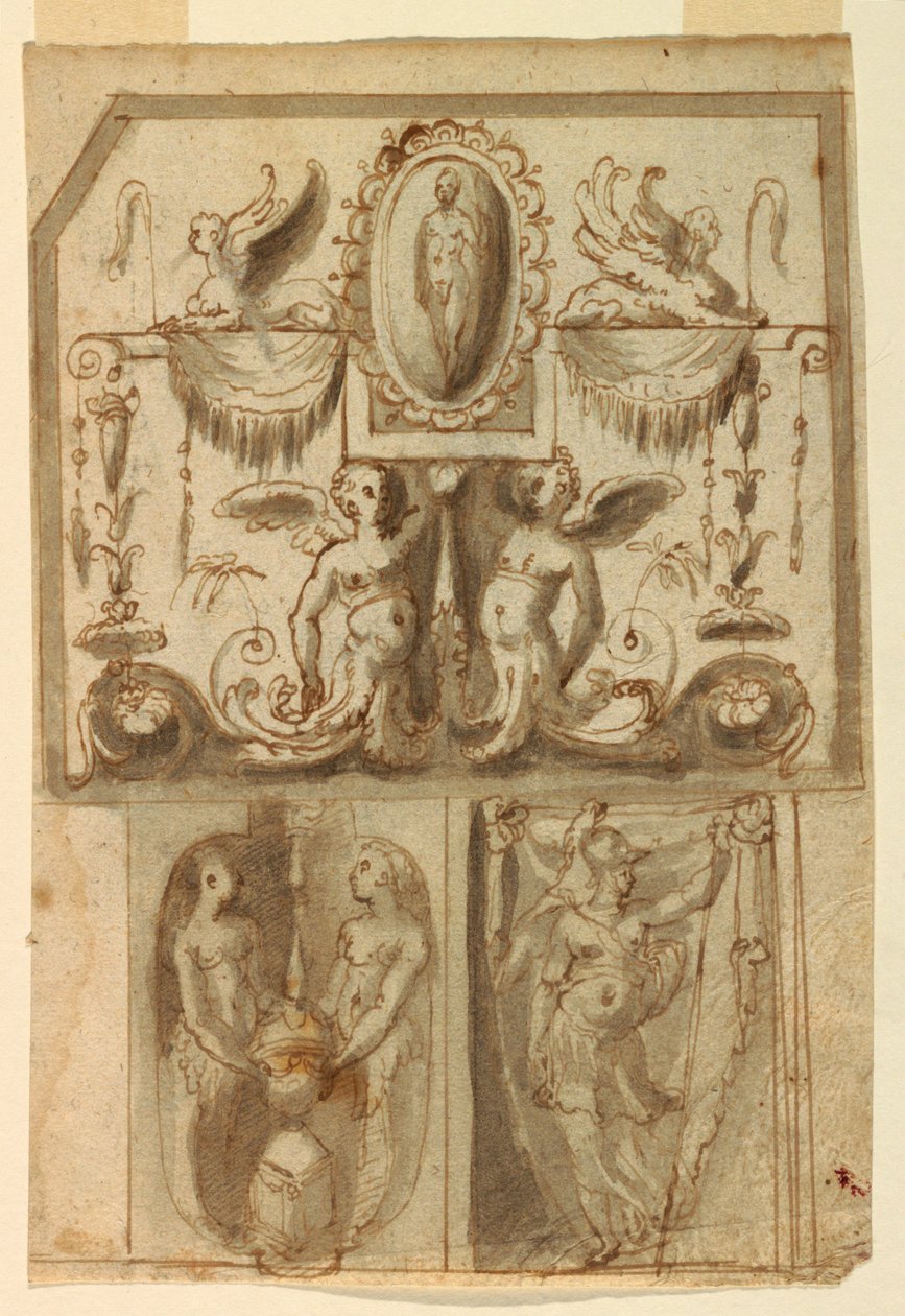 Design pro malované dekorace tří panelů od Unknown artist