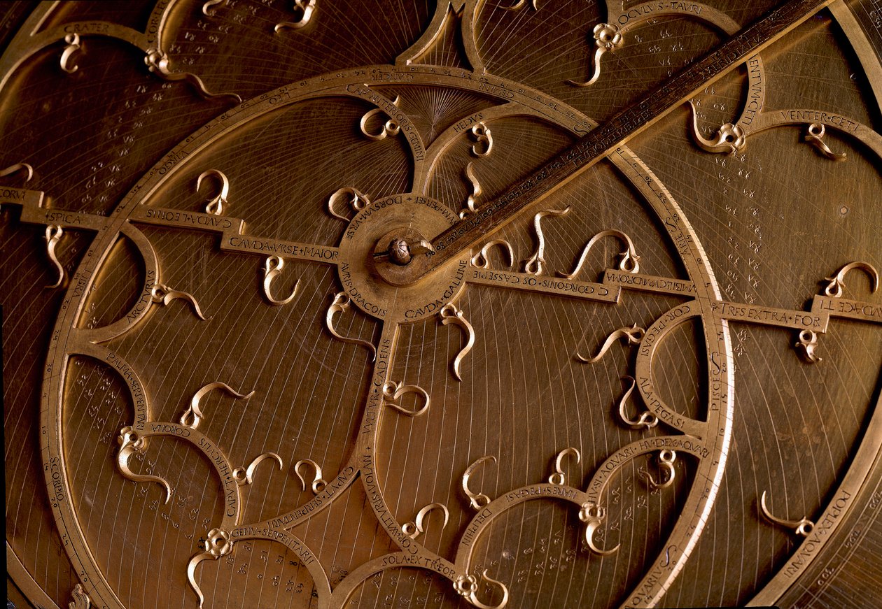 Detailní pohled na měděný astroláb. Florencie 17. století, institut a muzeum dějin věd od Unknown artist