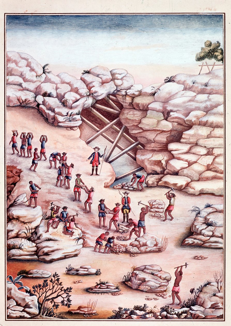 Těžba diamantů v dole v Brazílii. Akvarel z 18. století Rio de Janeiro, Biblioteca Nazionale od Unknown artist