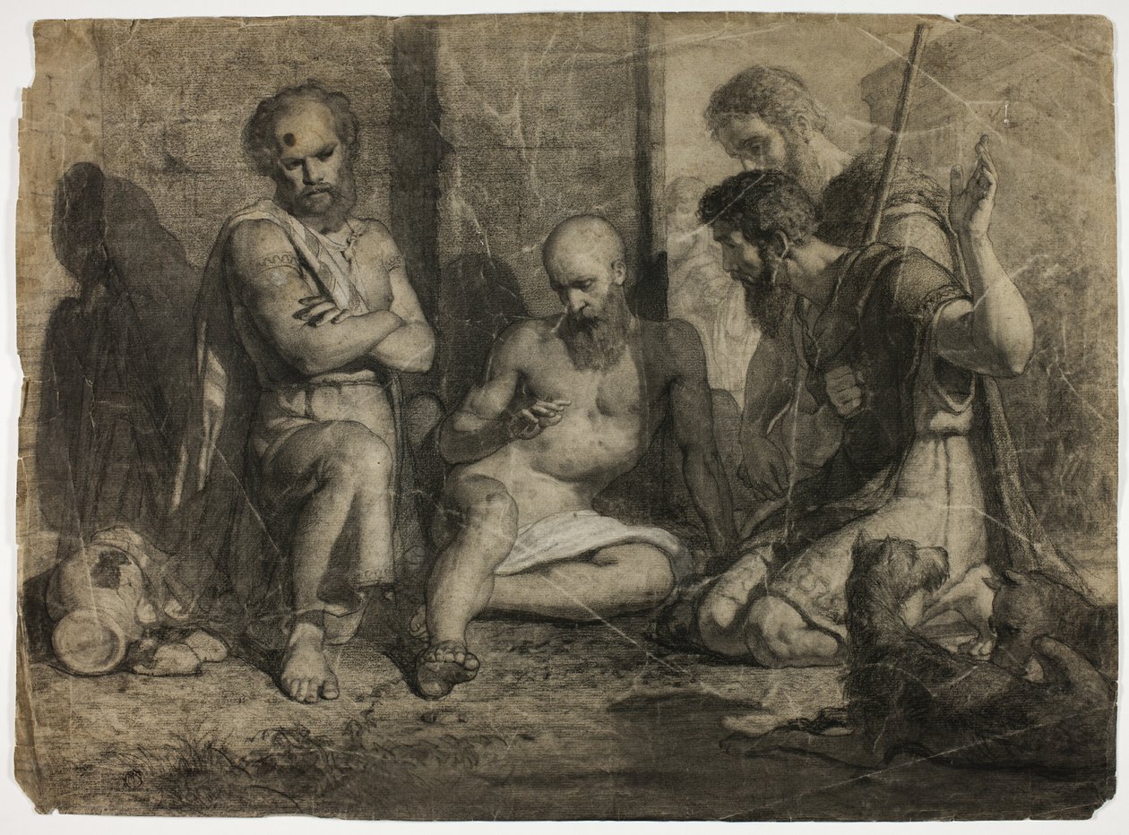 Diogenes žádá Alexandra Velikého, aby ustoupil (recto); kráčející akademický mužský akt (verso) od Unknown artist