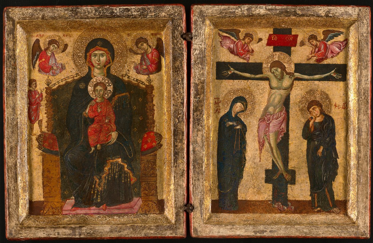 Diptych Panna s dítětem na trůně a Ukřižování od Unknown artist