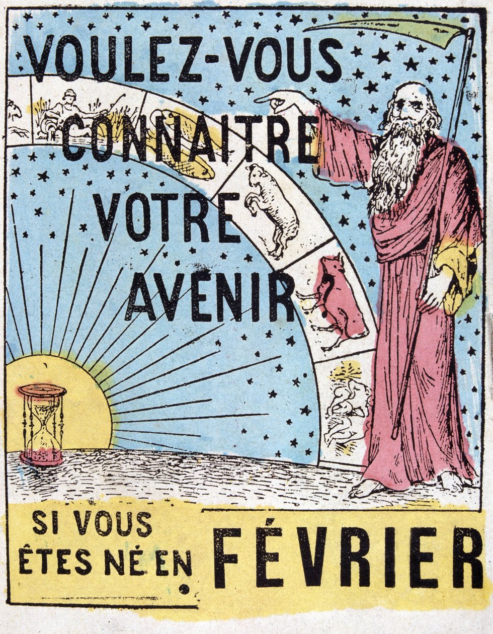 Chcete znát svou budoucnost? : Nostradamus. Astrologická reklamní etiketa z 19. století od Unknown artist