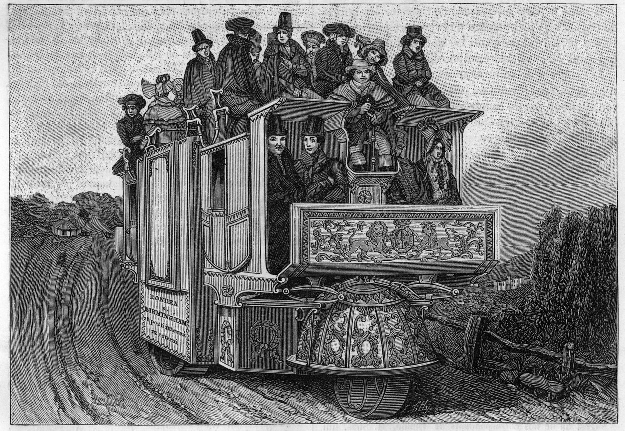 Tříkolový mechanický vůz doktora Ghurche postavený v Birminghamu v roce 1833. Italská rytina 19. století. od Unknown artist
