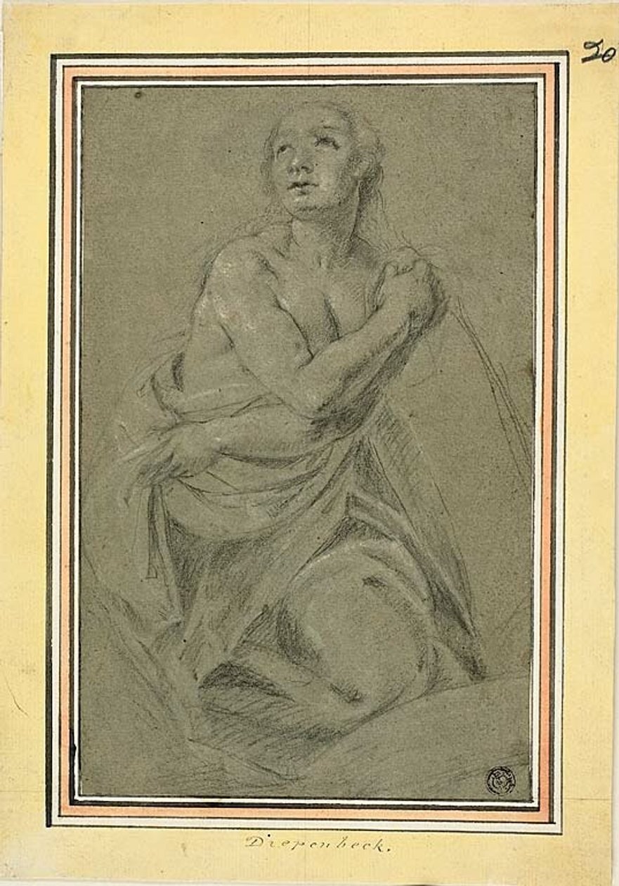 Zahalený klečící ženský akt od Unknown artist