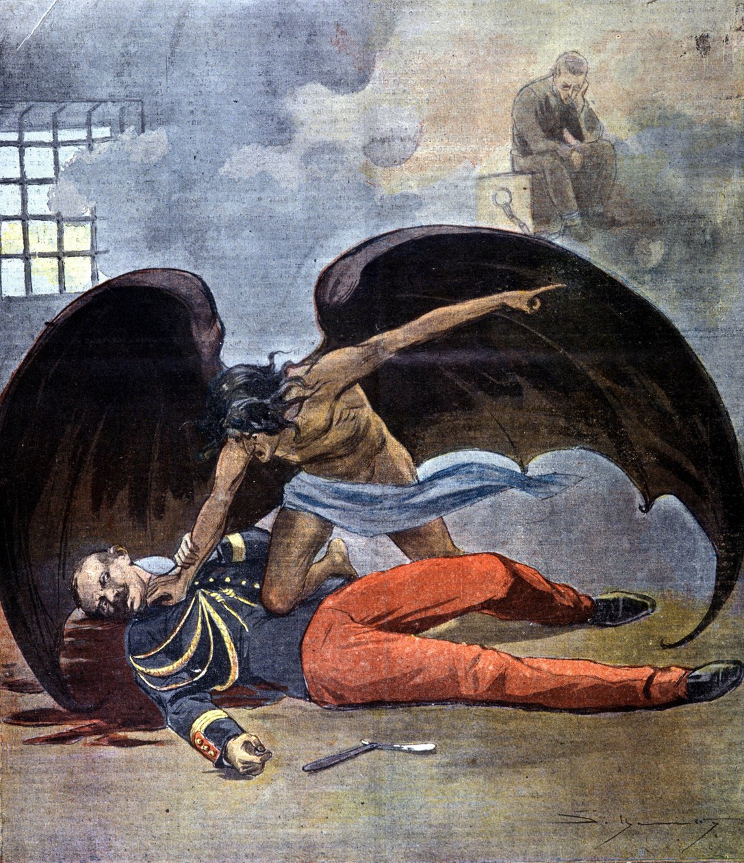 Dreyfus. Sebevražda podplukovníka Huberta Henryho v jeho cele poté, co byl nalezen autor dopisu obviňujícího Dreyfuse. 1898. od Unknown artist
